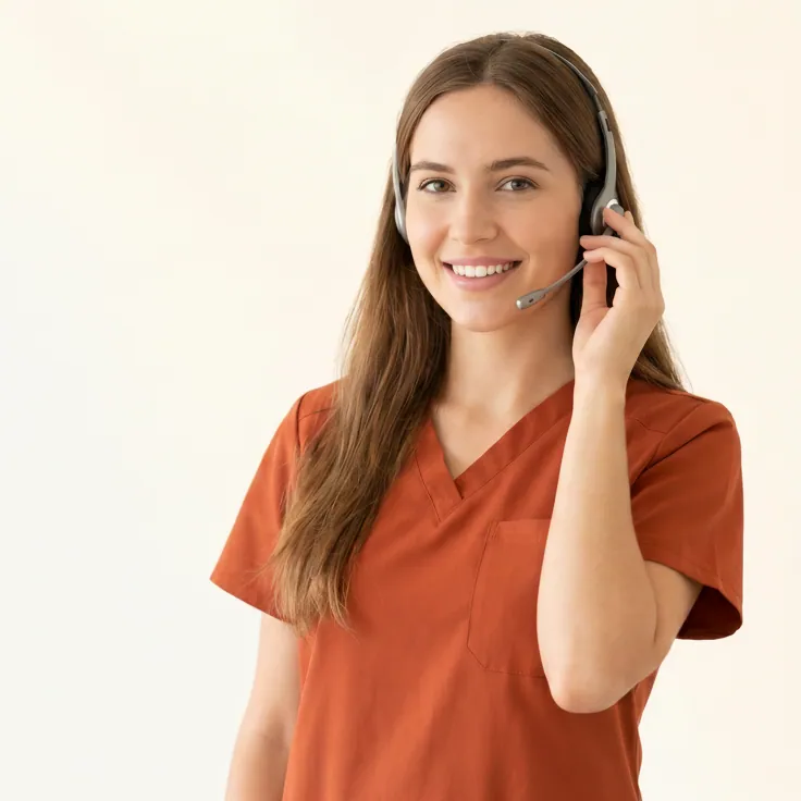 Friendly healthcare receptionist with headset